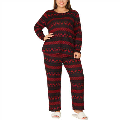 Agnes Orinda Womens Plus Size Long Sleeve Christmas Pattern Pajama Set