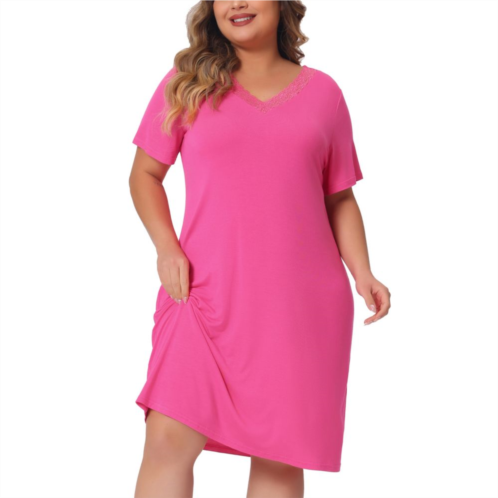 Agnes Orinda Womens Plus Size Nightgown Short Sleeves Solid Pajamas Sleepdress