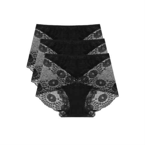 Agnes Orinda Womens Underwear Floral Lace Mid-Waist Panty Briefs 4 Packs