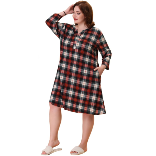 Agnes Orinda Plus Size Nightgown for Women Plaid V Neck Loungewear