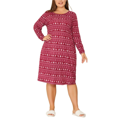 Agnes Orinda Womens Plus Size Comfy Long Sleeve Sleep Dress Nightgown