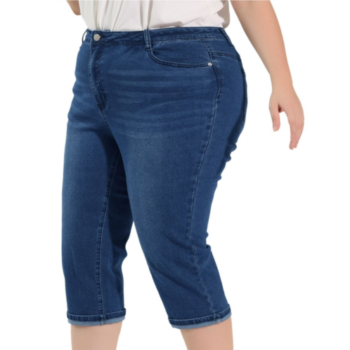 Agnes Orinda Womens Plus Jeans Zipper Back Yoke Stretch Roll Up Cuff Denim Pants
