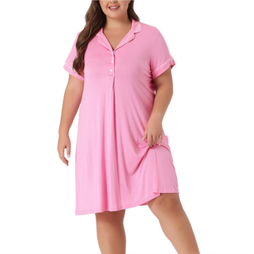 Agnes Orinda Plus Size Sleep Shirt For Women Short Sleeves Button Down Nightgown Nightdress