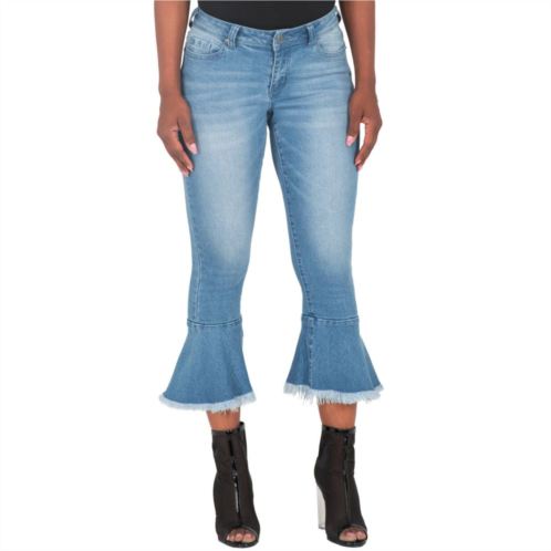 Poetic Justice Kesha Curvy Fit 5-Pocket Cropped Flare Frayed Ruffle Hem Jeans