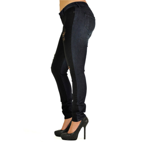Poetic Justice Cara Curvy Fit Two Tone Skinny Mid Rise Ripped Jeans