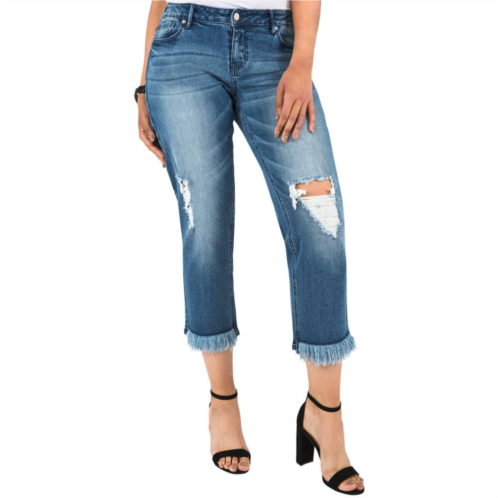 Poetic Justice Verla Curvy Fit Cropped Frayed Boyfriend Jeans