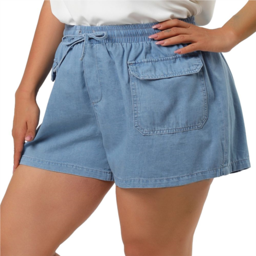 Agnes Orinda Womens Plus Size Drawstring Elastic Waist Pockets Jean Shorts