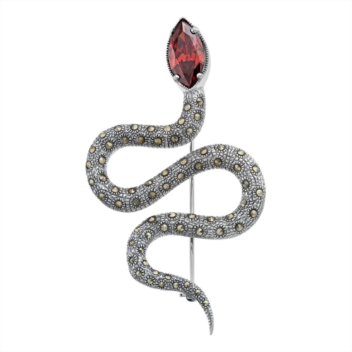 Lavish by TJM Sterling Silver Marquise Red Cubic Zirconia & Marcasite Serpent Pin