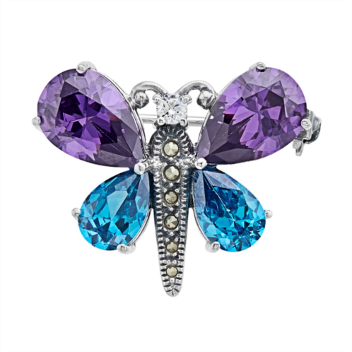 Lavish by TJM Sterling Silver Purple, Blue & White Cubic Zirconia Dragonfly Pin