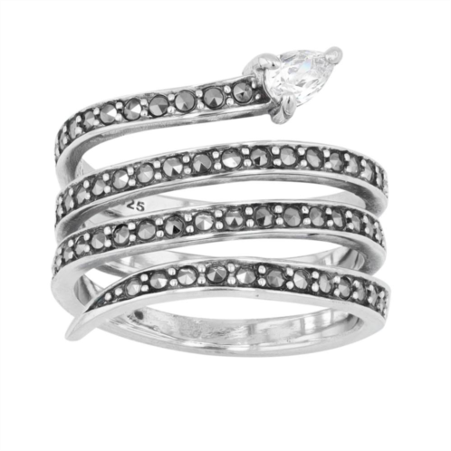 Lavish by TJM Sterling Silver Cubic Zirconia & Marcasite Serpent Ring