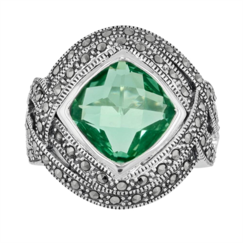 Lavish by TJM Sterling Silver Lab-Created Green Quartz & Marcasite Cocktail Ring