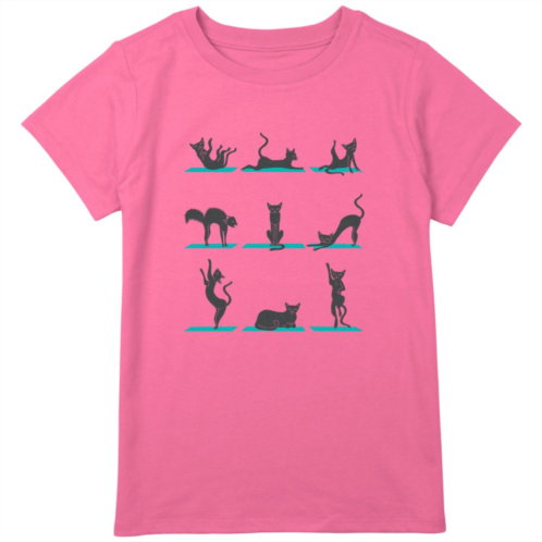Unbranded Girls 7-16 Plus Size Yoga Kitty Cat Lineup Graphic Tee