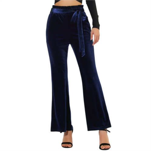 ALLEGRA K Womens Velvet Pants Tie Waist Stretchy Wide Leg Pants with Pockets