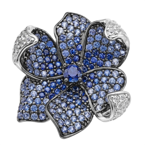 SLNY Sterling Silver Sapphire & Diamond Accent Flower Brooch
