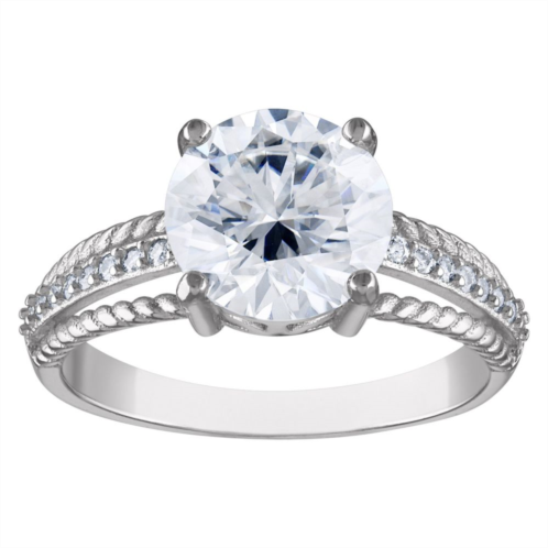 White Lotus Sterling Silver 3 1/4 Carat T.W. Lab-Created Moissanite Split Band Engagement Ring