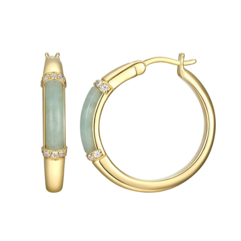 Dynasty Jade 18k Gold Over Silver Jade & Cubic Zirconia Hoop Earrings