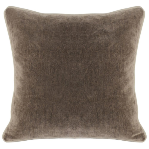 Benzara Square Fabric Throw Pillow with Solid Color and Piped Edges, Taupe Brown