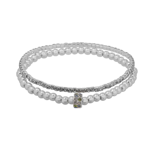 LC Lauren Conrad Silver Tone Crystal Stretch Bracelets Set