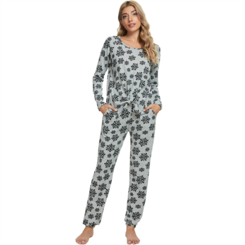 Cheibear Womens Sleepwear Lounge Soft Nightwear with Pockets Long Sleeve Pajama Set