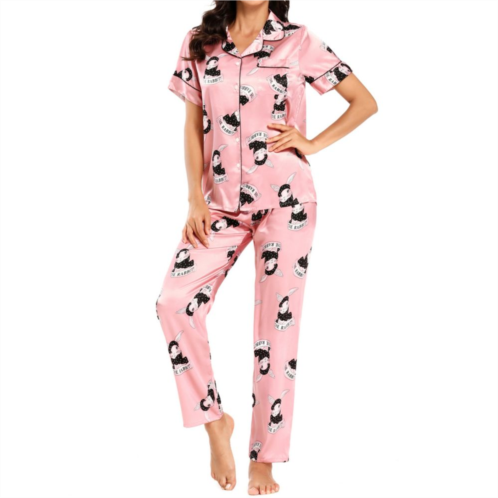 Cheibear Womens 2pcs Floral Button Down Pajama Set Nightwear Sleepwear