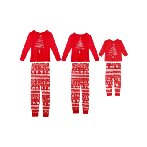 Cheibear Family 2pcs Pajama Sets Sleepwear with Christmas Tree Printed Pants Loungewear