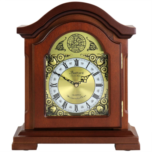 Bedford Clock Collection Mahogany Mantel Clock with Chimes