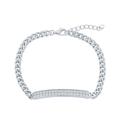 Argento Bella Sterling Silver Micro Pave ID Cuban Chain Bracelet