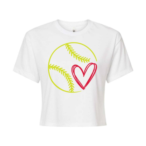 Licensed Character Juniors Softball With Heart Cropped Graphic Tee