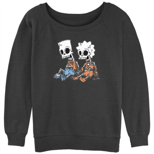 Licensed Character Juniors The Simpsons Bart & Lisa Skeletons Slouchy Graphic Sweatshirt