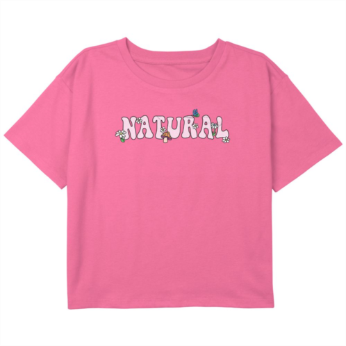 Unbranded Girls 7-16 Natural Vintage Typography Boxy Cropped Graphic Tee