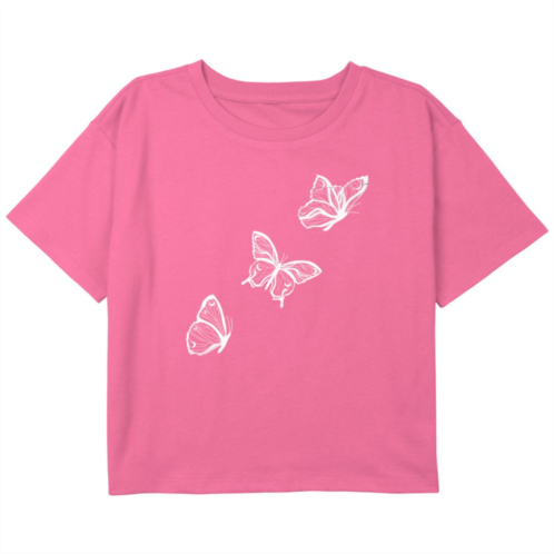 Unbranded Girls 7-16 Peaceful Butterflies Boxy Crop Graphic Tee
