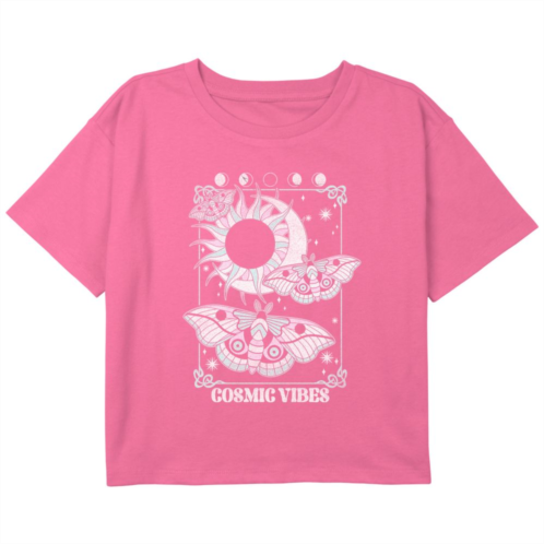 Unbranded Girls 7-16 Cosmic Vibes Boxy Crop Graphic Tee