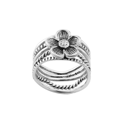 Athra NJ Inc Sterling Silver Oxidized Textured Flower Ring
