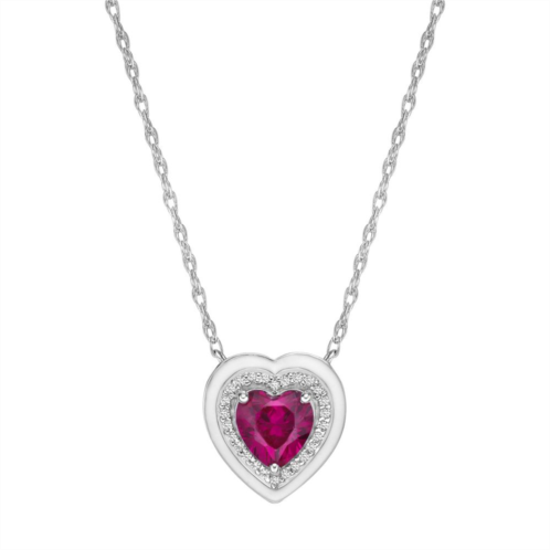 Gemminded Sterling Silver Lab-Created Ruby & Lab-Created White Sapphire Heart Pendant Necklace