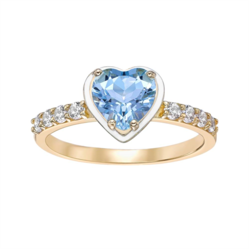 Gemminded 18k Gold Over Silver Blue Topaz & Lab-Created White Sapphire with White Enamel Heart Ring
