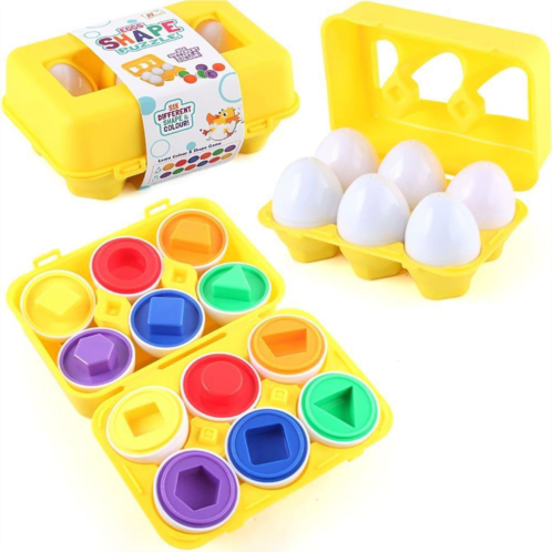 Department Store Color Shape Matching Eggs Basket Stuffers - Educational Easter Eggs Set Toy With Egg Holder - Early Learning Shapes & Sorting Recognition Puzzle Skills For Toddlers and Kids