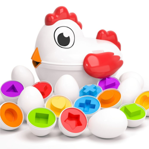 Department Store Toddler Chicken Easter Eggs Toys - Color Matching Game Shape Sorter With 6 Toy Eggs For Kids - Montessori Educational Toys Easter Gifts For Boys and Girls