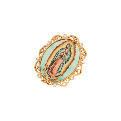 Symbols of Faith Gold-tone Our Lady Of Guadalupe Oval Pin