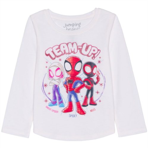 Toddler Girl Jumping Beans Marvel Spidey and Friends Team-Up! Long Sleeve Sparkle Graphic Tee