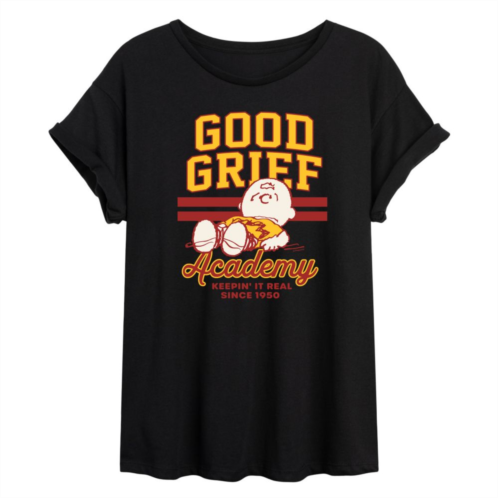 Licensed Character Juniors Peanuts Charlie Brown & Snoopy Good Grief Academy Flowy Graphic Tee