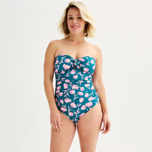 Womens Draper James Bow Front Bandeau One-Piece Swimsuit With Removable Straps