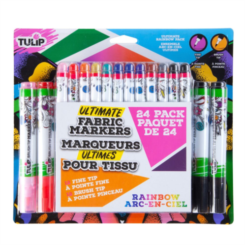 Tulip 24-Pack Ultimate Rainbow Fine Tip & Brush Tip Fabric Markers