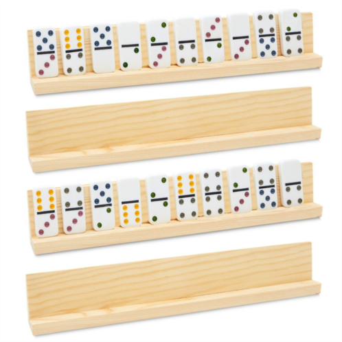 Juvale 4 Pack Wooden Domino Holders, Domino Racks for Mexican Train, Mahjong (13.4 x 2.0 x 1.2 In)