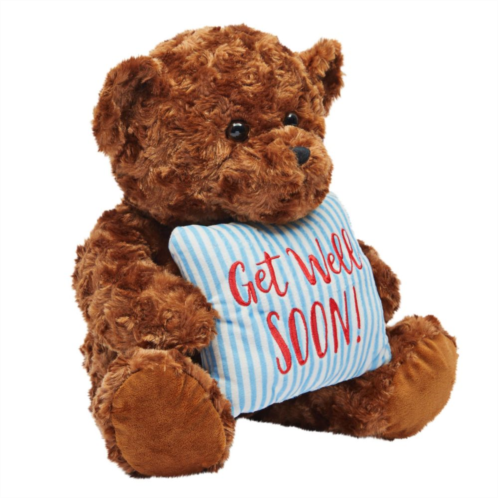 Blue Panda Get Well Soon Bear Plush Pillow, Get Well Soon Bear for Kids, Adults (Dark Brown, 14 In)