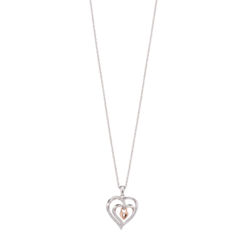 Unbranded Two-Tone Sterling Silver 1/10 Carat T.W. Diamond Layered Heart & Lock Pendant Necklace