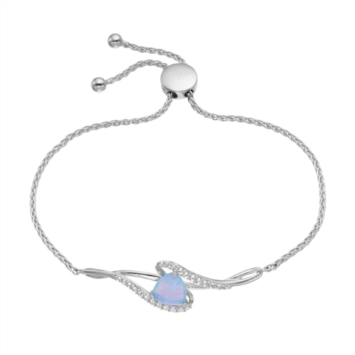Unbranded Sterling Silver Lab-Created Blue Opal & Lab-Created White Sapphire Adjustable Bracelet