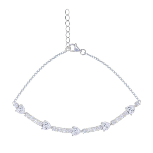 Unbranded Sterling Silver Cubic Zirconia Heart Chain Bracelet