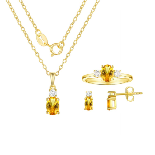 Unbranded 14k Gold Over Silver Simulated Birthstone & Cubic Zirconia Pendant, Ring, & Earring Trio Set