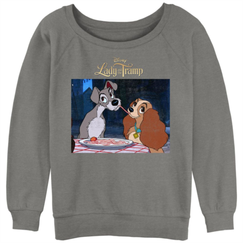 Disneys Lady And The Tramp Juniors Spaghetti Distressed Portrait Slouchy Graphic Sweatshirt