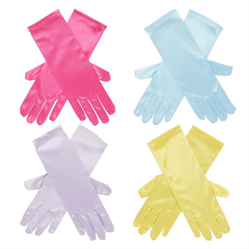 Juvale 4 Pairs Satin Princess Gloves for Little Girls, Dress Up Costumes for Tea Party, Birthday (4 Colors)